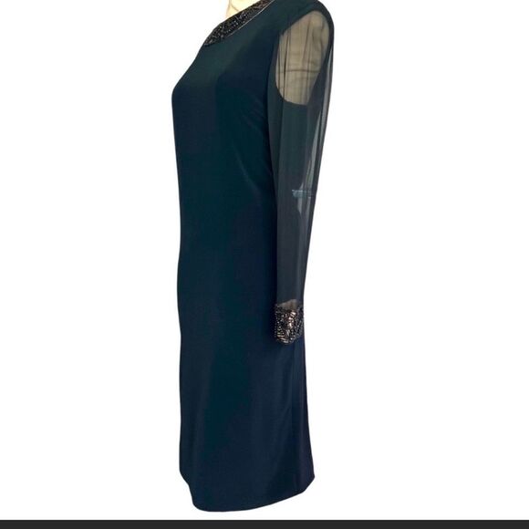 Oleg Cassini Black Tie Formal Shift Black 
Dress Beaded Neckline and Cuffs - Picture 9 of 15